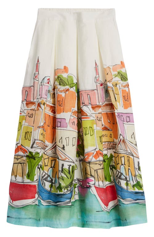 Boden Verity Linen Midi Skirt In White Multi