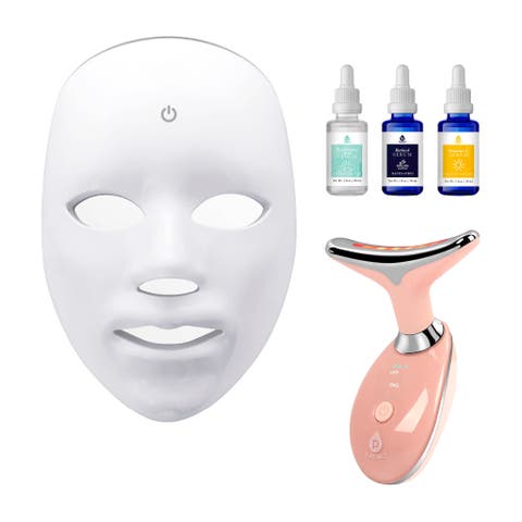 Complete LED Skincare Bundle - 7-in-1 LED Face Mask + Sculpting Wand + Anti-Aging Serum Set