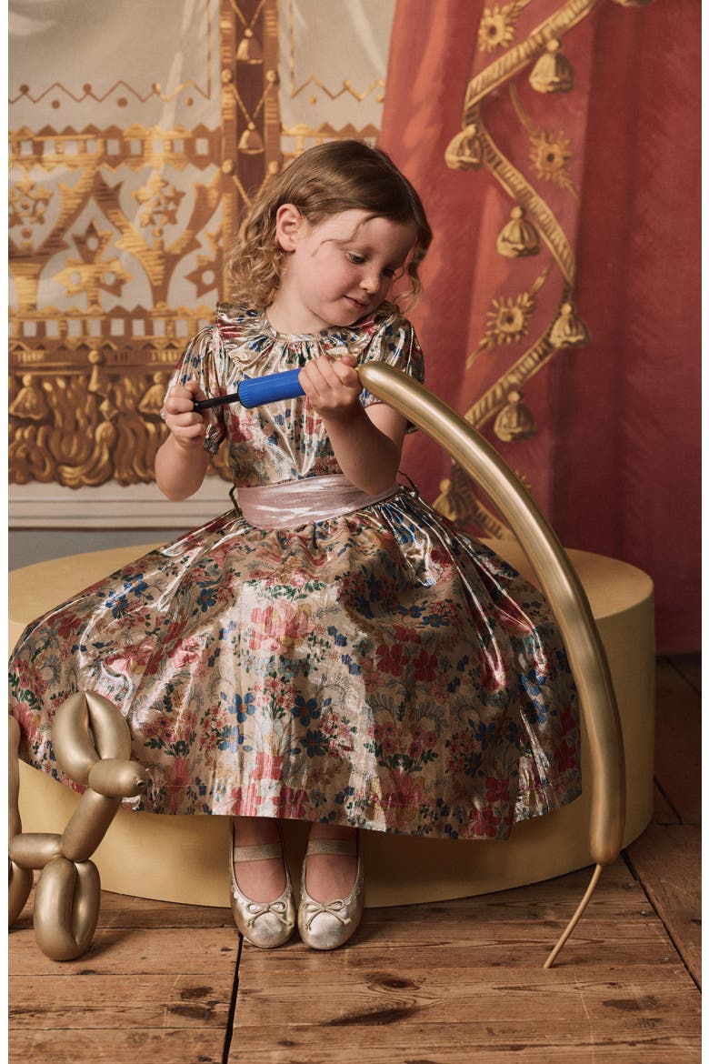 Kids' Metallic Floral Print Party Dress, Alternate, color, METALLIC TAPESTRY FLORAL