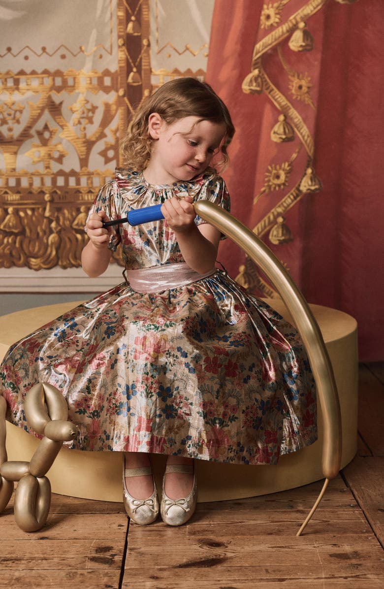 Mini Boden Kids' Metallic Floral Print Party Dress, Alternate, color, Metallic Tapestry Floral