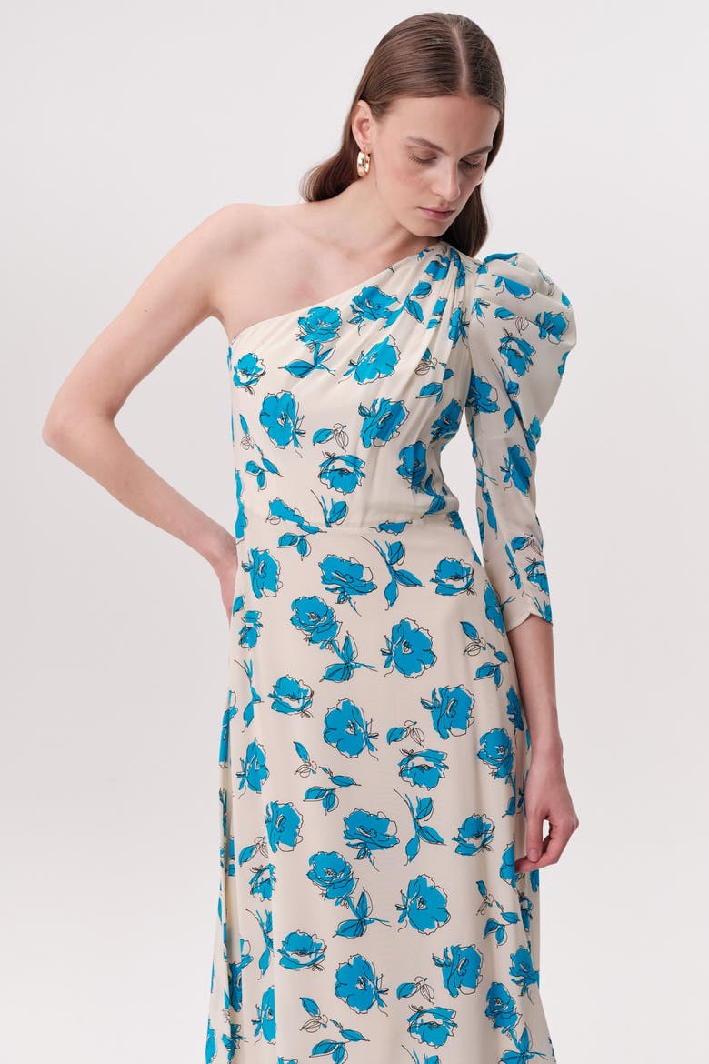 One Shoulder Floral Print Midi Dress, Alternate, color, MULTICOLOR