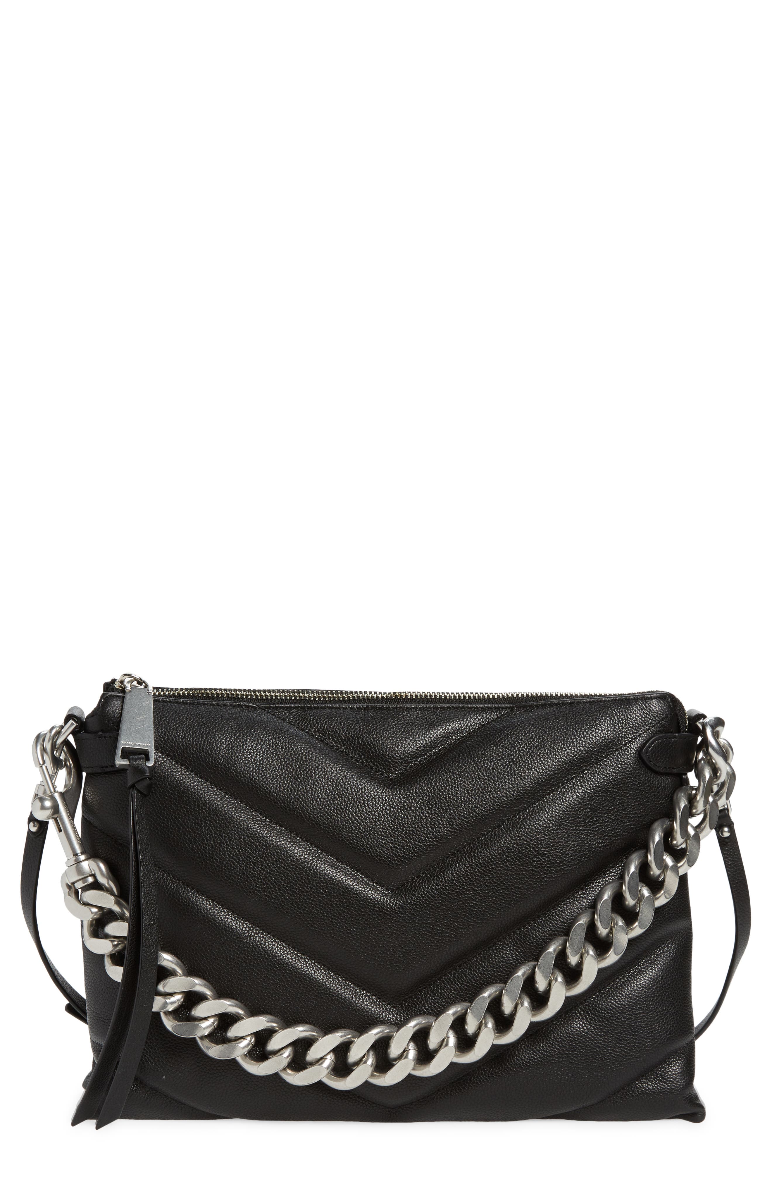 Rebecca Minkoff Edie Maxi Leather Crossbody Bag, Main, color, Black