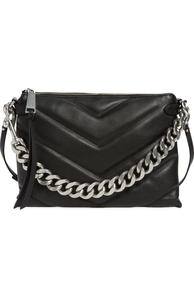 Rebecca Minkoff Edie Maxi Leather Crossbody Bag, Main, color, Black