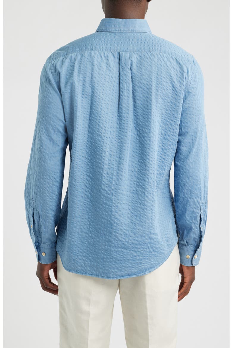 Crinkle Stripe Cotton Denim Button-Up Shirt, Alternate, color, MEDIUM BLUE