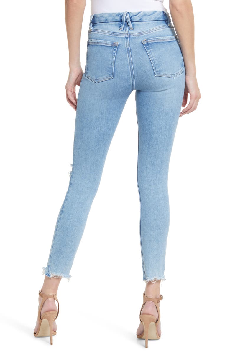 Good American Good Legs Chewed Hem Skinny Jeans, Alternate, color,