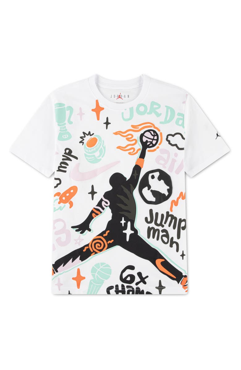 Jordan Kids' Merch Allover Print T-Shirt, Main, color, White