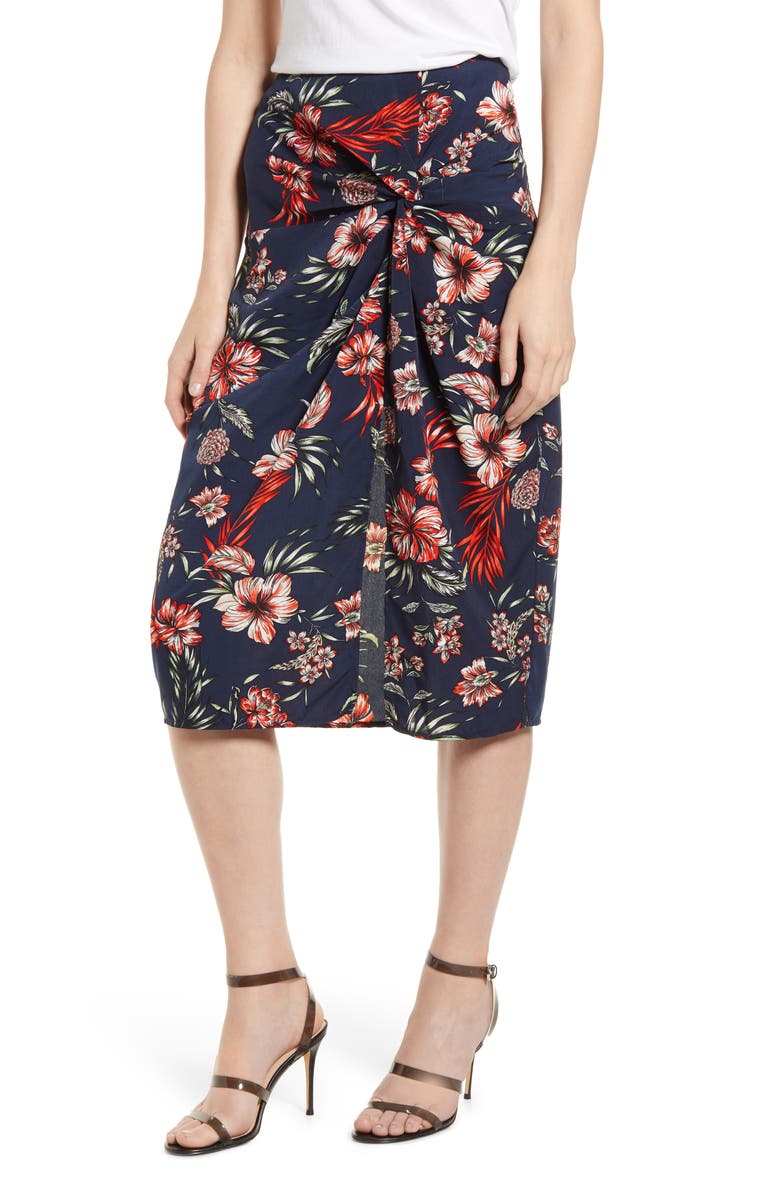Stateside Hawaiian Floral Print Twist Skirt, Main, color, 