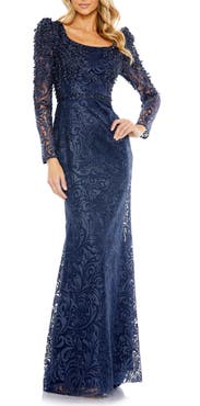 Mac Duggal Embroidered Applique Shoulder Detail Trumpet Gown