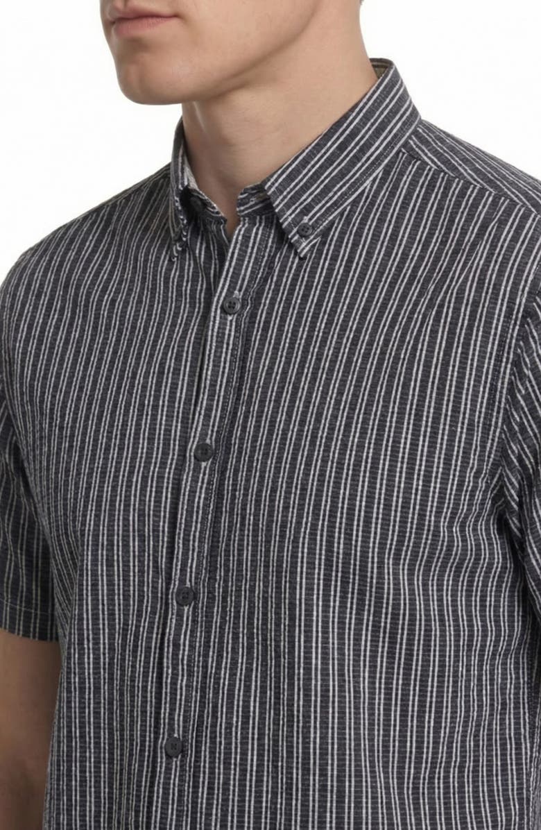 Report Collection Stripe Short Sleeve Seersucker Button-Down Shirt, Alternate, color, Navy