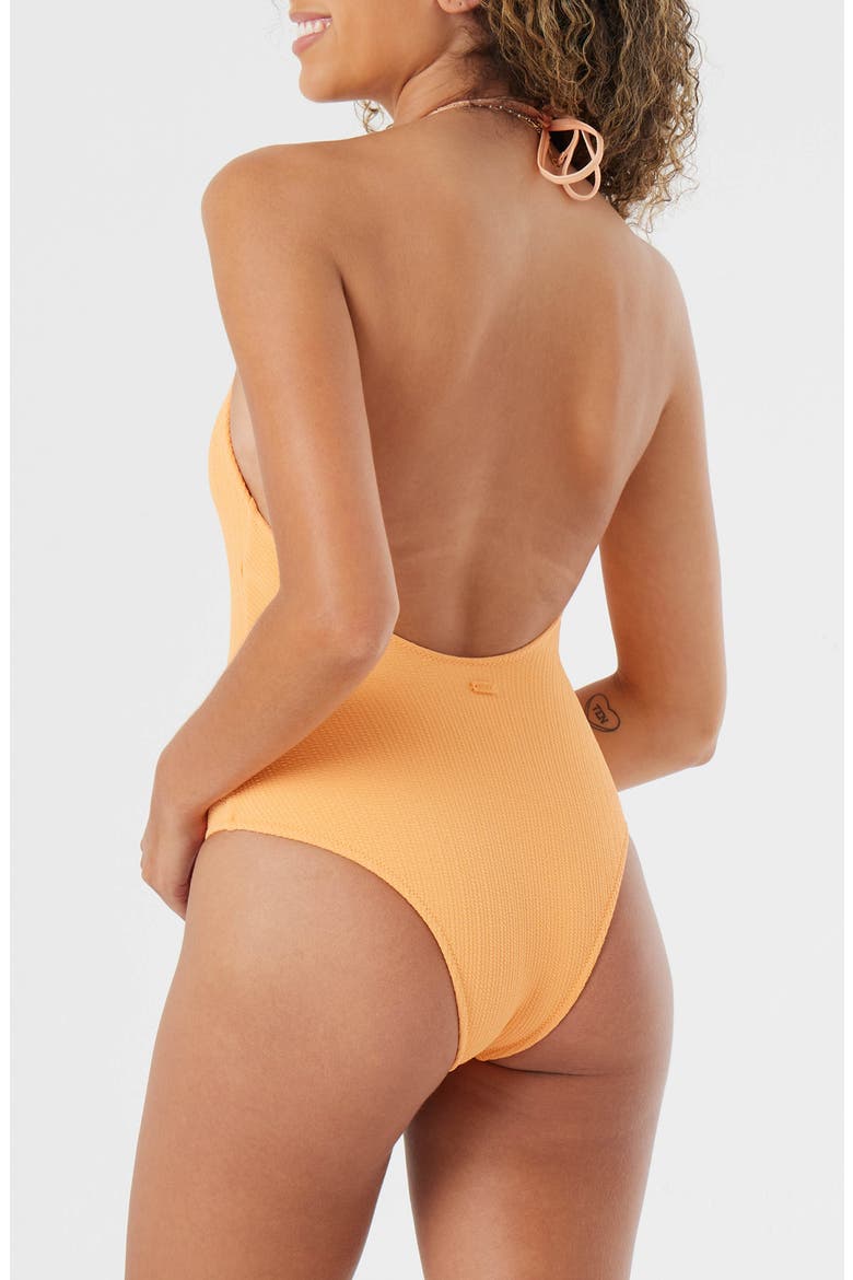 High Neck Plunge One-Piece Swimsuit, Alternate, color, PAPAYA