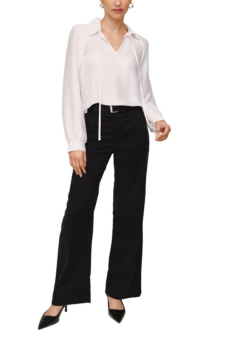 Tie Neck Raglan Top, Alternate, color, WHITE