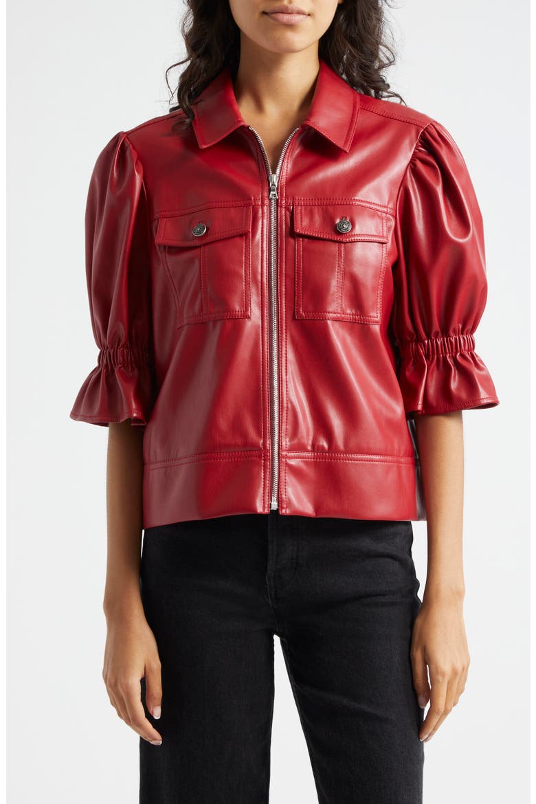 Holly Ruffle Faux Leather Jacket, Main, color, ROSEWOOD