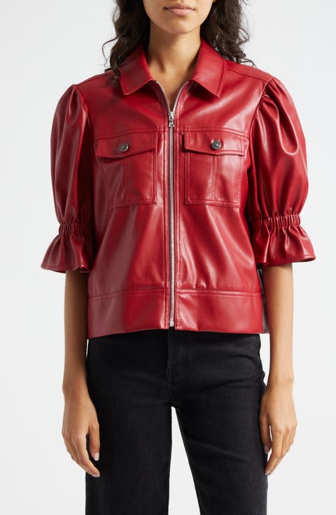 Holly Ruffle Faux Leather Jacket