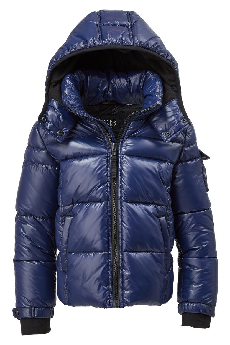 Kids' Downhill Glossy Hooded Puffer Jacket, Alternate, color, MARINE