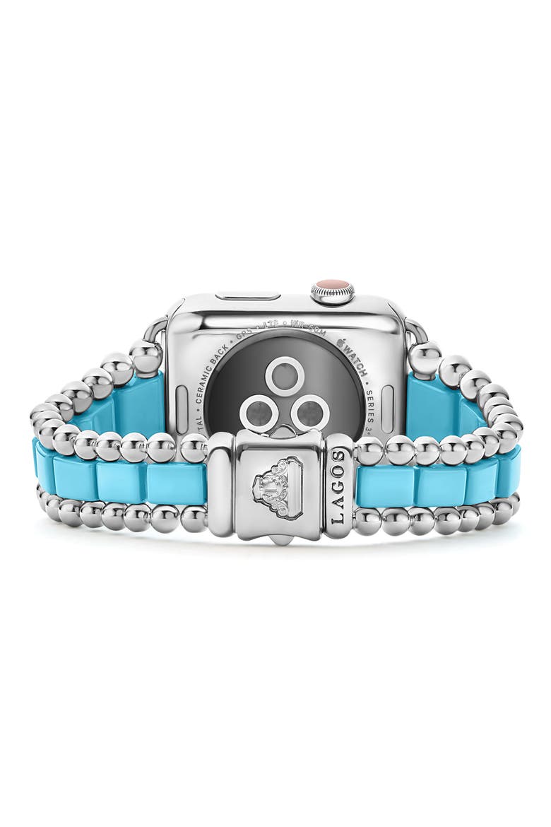 Apple Watch® Smart Caviar Ceramic & Stainless Steel Band, Alternate, color, BLUE CERAMIC