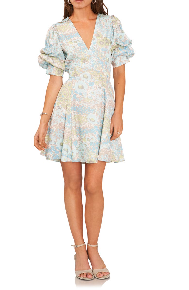 1.STATE Floral Tiered Puff Seeve Dress, Main, color, 