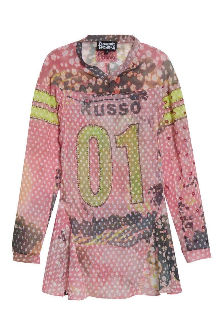 x Petros Studio Print Long Sleeve Chiffon Minidress, Alternate, color, PINK