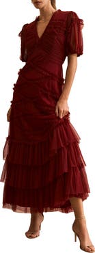 MINT VELVET Short Sleeve Tulle Ruffle Maxi Dress