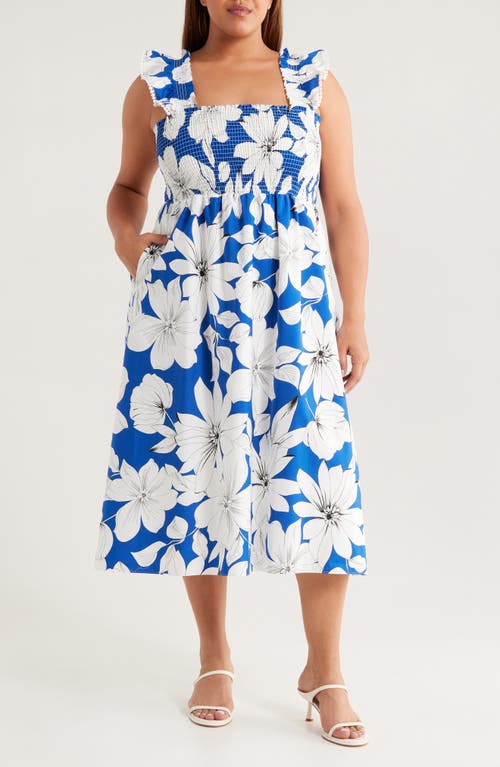 Anne Klein Ruffle Smocked Midi Dress In Blue