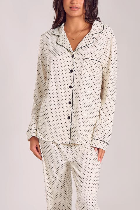 Brushed Microfiber Pajama Set with Contrast Piping