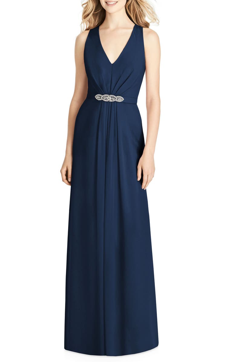 Jenny Packham Jewel Belt Chiffon A-Line Gown, Main, color, 