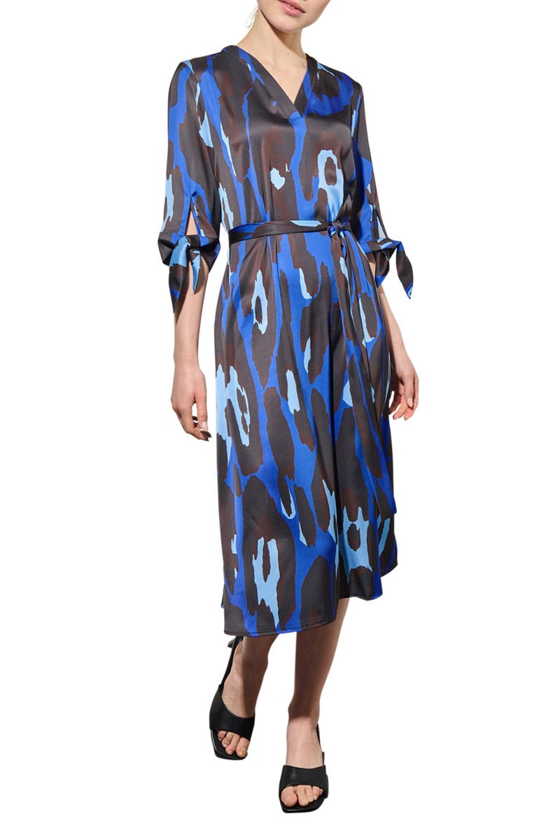 Abstract Animal Crêpe de Chine Midi Shirtdress, Main, color, GENTIAN BLUE/DARK UMBER/SKY