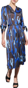 Ming Wang Abstract Animal Crêpe de Chine Midi Shirtdress