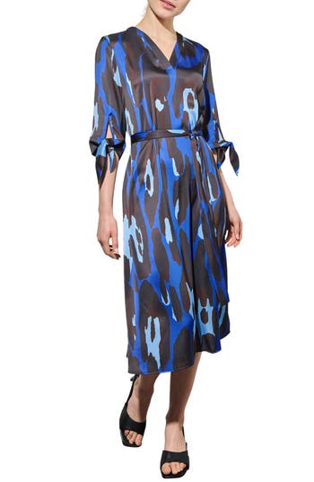 Ming Wang Abstract Animal Crêpe De Chine Midi Shirtdress In Multi