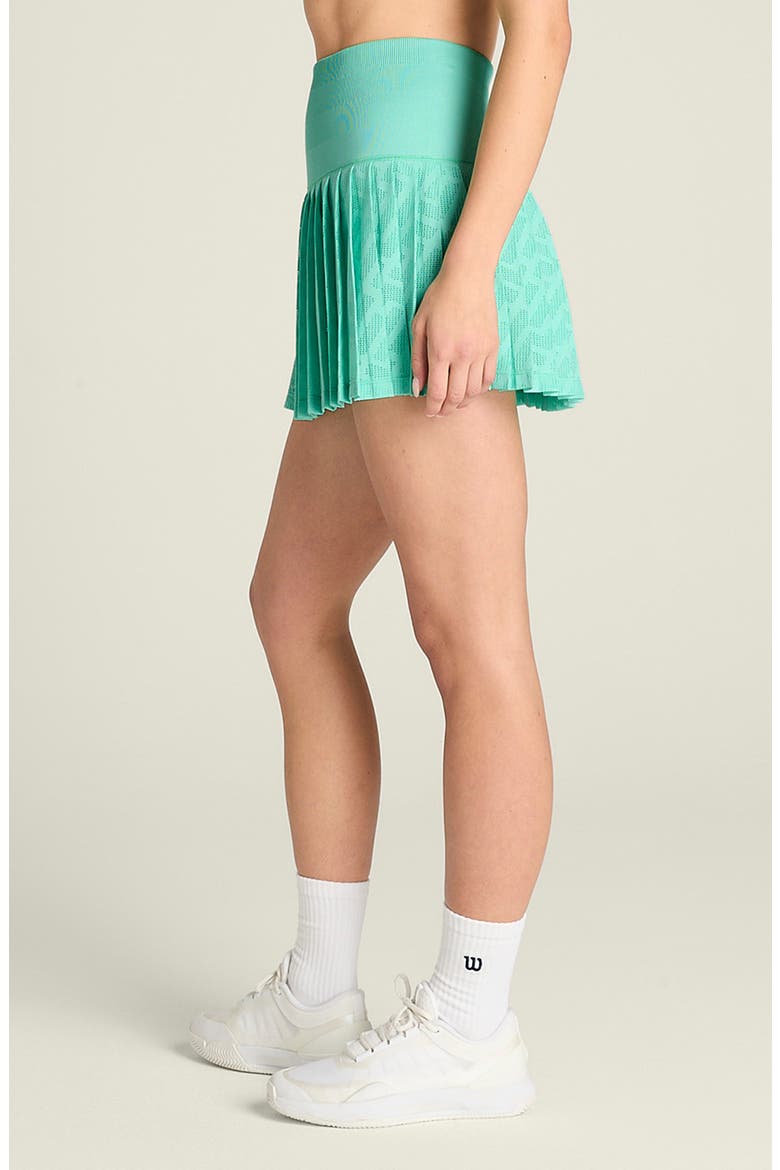 Midtown Geo Mesh Pleated Tennis Miniskirt, Alternate, color, POOL GREEN
