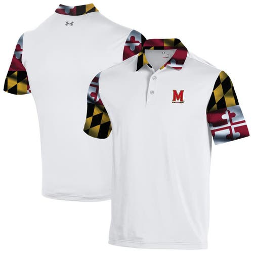 Under Armour White Maryland Terrapins Gameday Armourfuse Polo In Multi