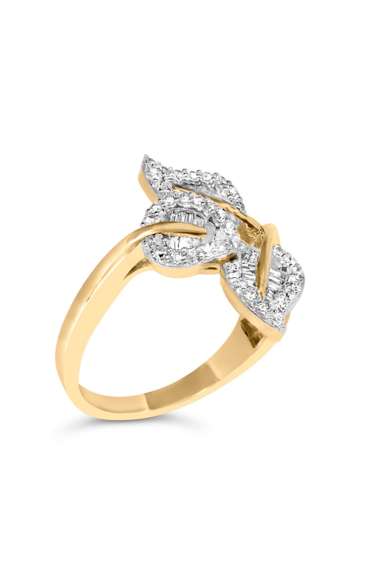 18K Gold Over Silver 3/8 Cttw Diamond Bypass Triple Leaf Ring, Main, color, Yellow Gold over Silver
