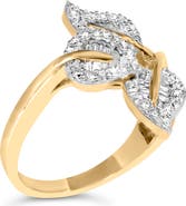 Haus of Brilliance 10K Gold 1/2 Cttw Diamond Bypass Triple Leaf Ring