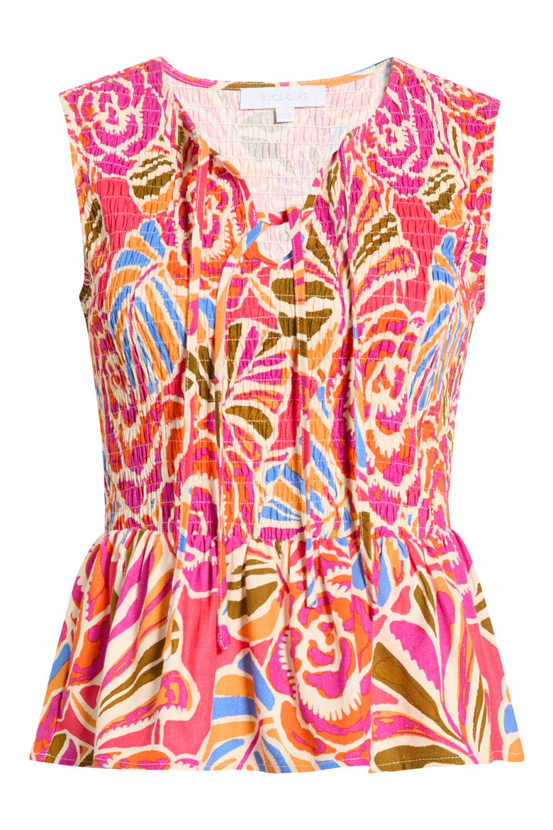 Nomi Floral Smocked Peplum Top, Alternate, color, PINK-ORANGE-BLUE