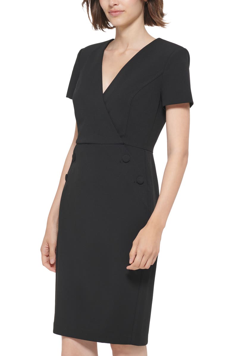 Calvin Klein V-Neck Button Sheath Dress, Alternate, color, Black