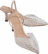 Forever & Always Shoes Whena Embellished Slingback Kitten Heel Pumps
