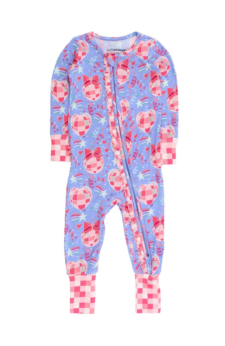RuffleButts SoftSnooze Convertible Ruffle One Piece Pajama, Main, color, Pink Disco Party