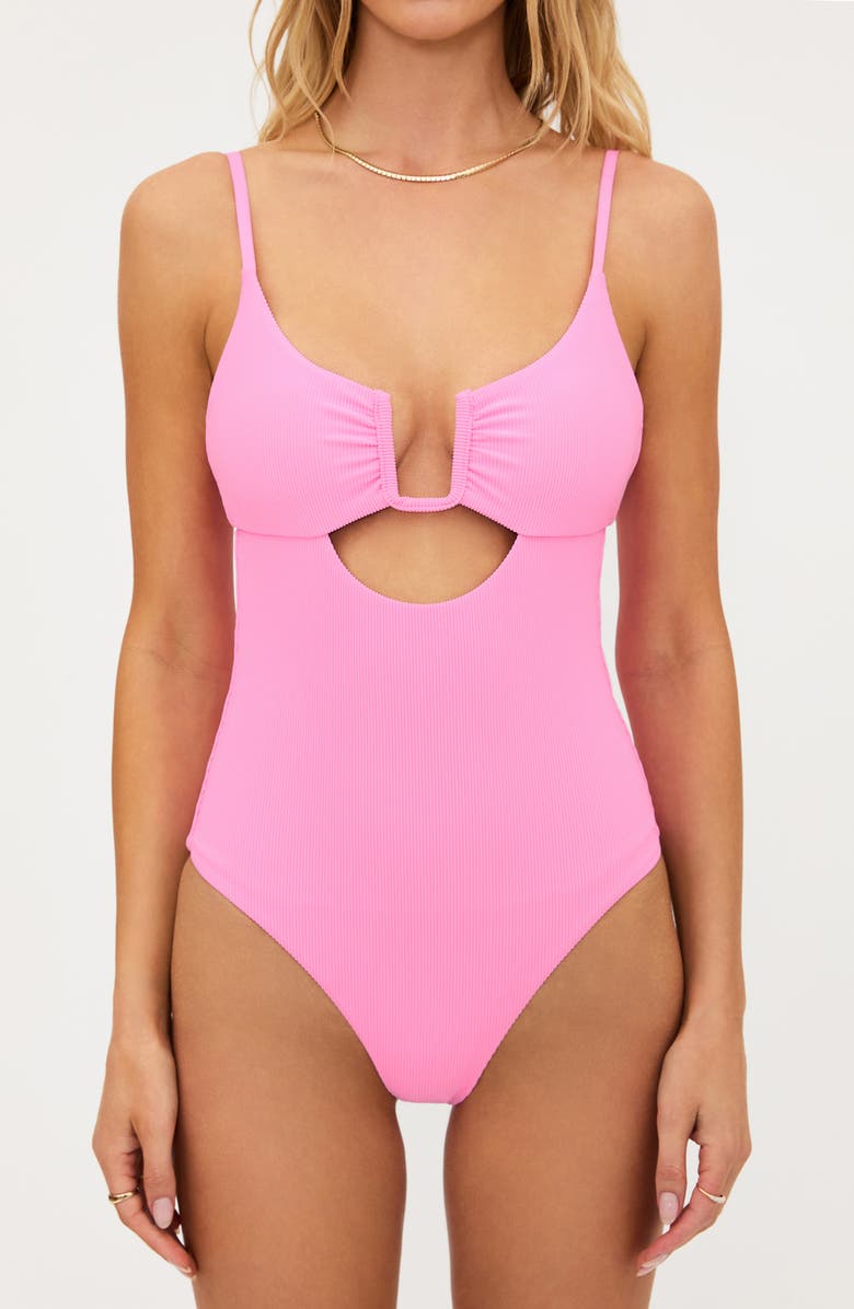 Beach Riot Lindy Cutout One-Piece Swimsuit, Alternate, color, Peak Pink