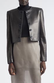 Brandon Maxwell The Ryder Boxy Leather Crop Jacket