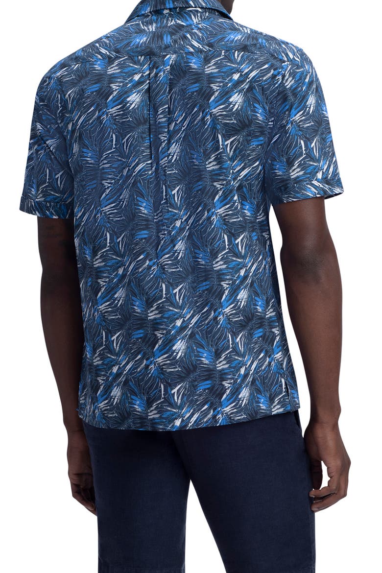 Men's Shaped Fit Print Stretch Cotton Short Sleeve Button-Up Shirt, Alternate, color, MIDNIGHT