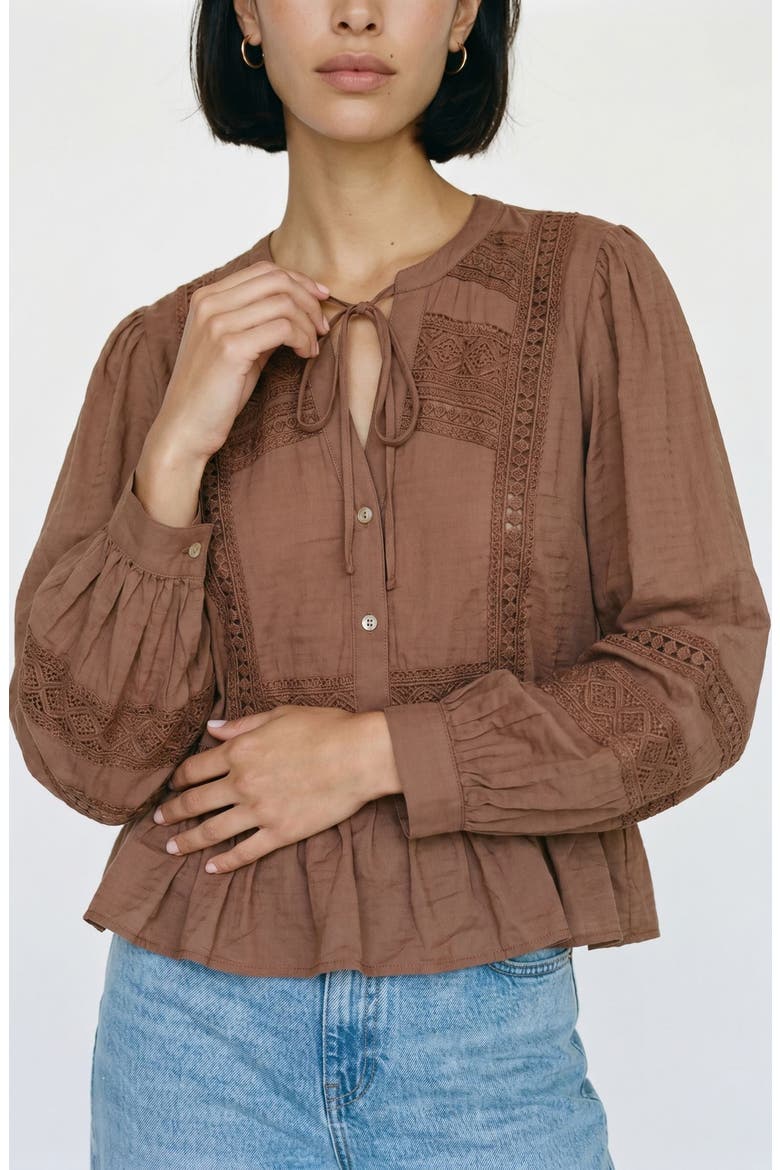 Jules Lace Inset Peplum Top, Main, color, COCOA BROWN