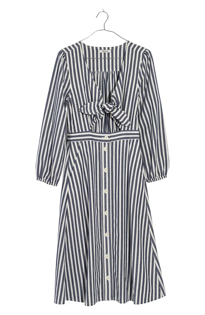 Madewell Shimmer Stripe Cutout Midi Dress, Alternate, color, 