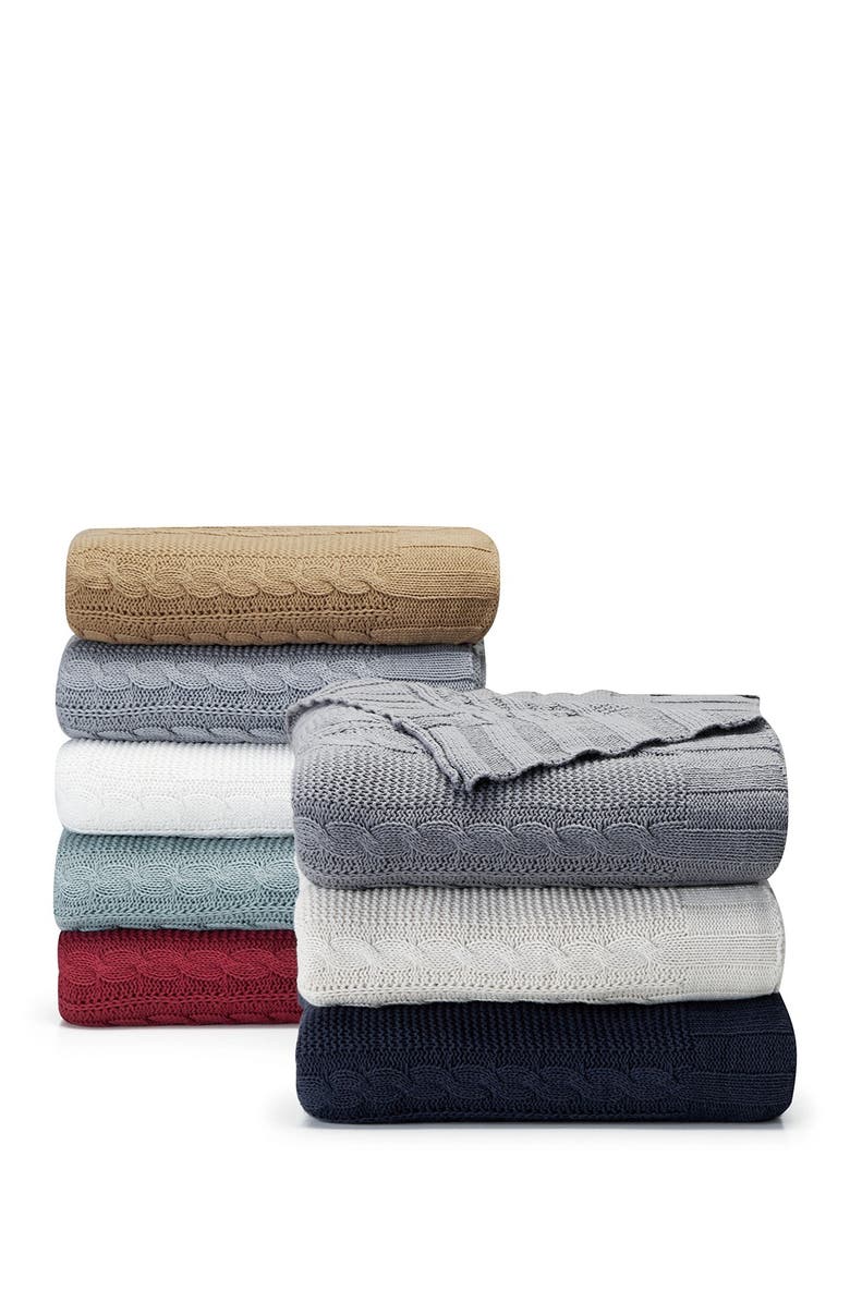 VCNY HOME Dublin Cable Knit Throw Blanket - White, Alternate, color, White
