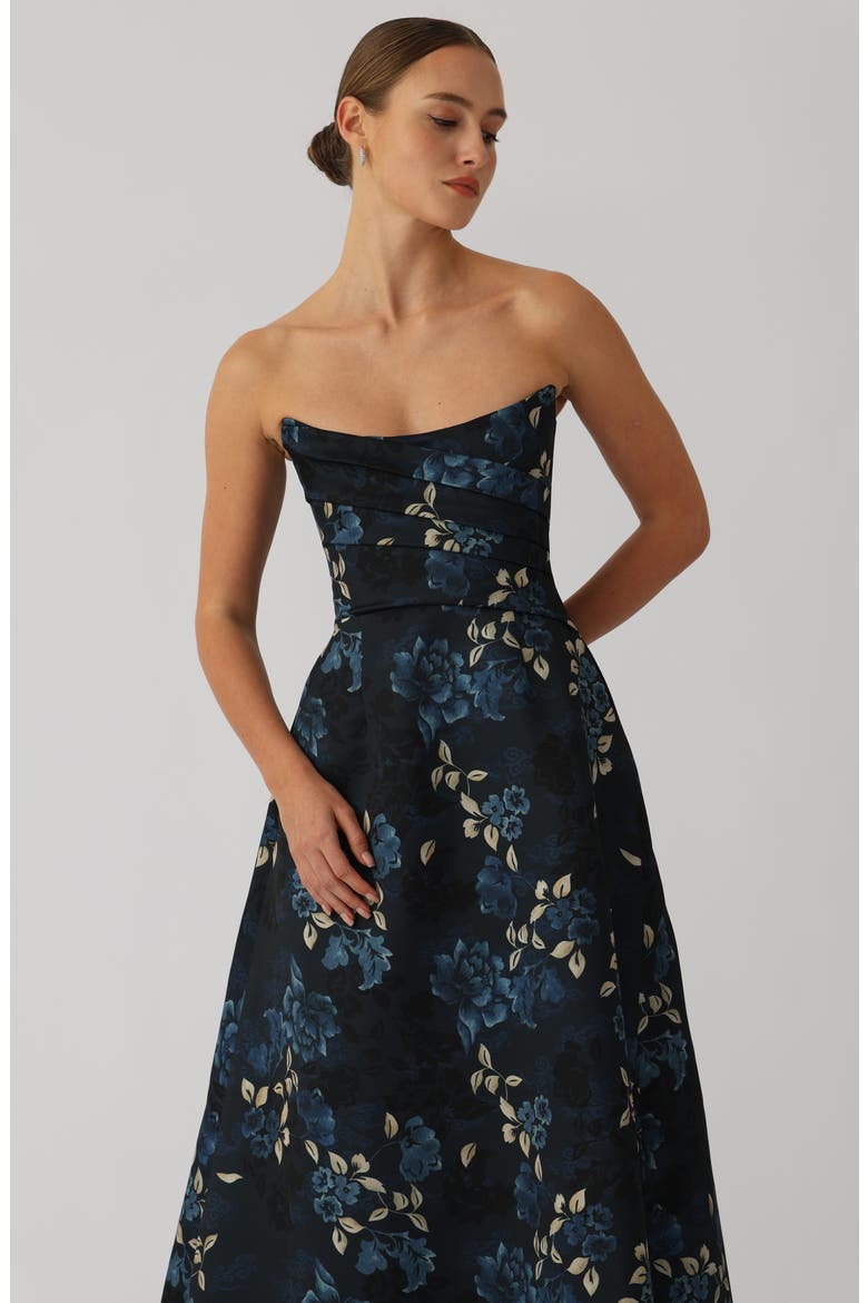 Anika Pleated Strapless Satin Ballgown, Alternate, color, MIDNIGHT BLUE