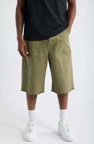 PURPLE BRAND Raw Hem Cotton Twill Bermuda Shorts