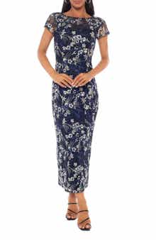 Oleg Cassini Embroidered Illusion Mesh Gown