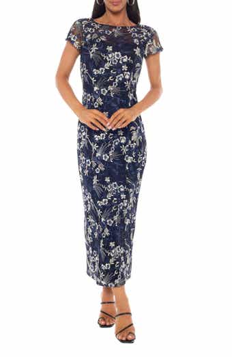 Oleg Cassini Embroidered Illusion Mesh Gown