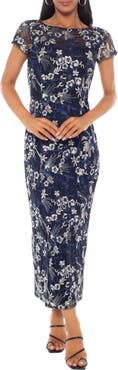 Oleg Cassini Embroidered Illusion Mesh Gown
