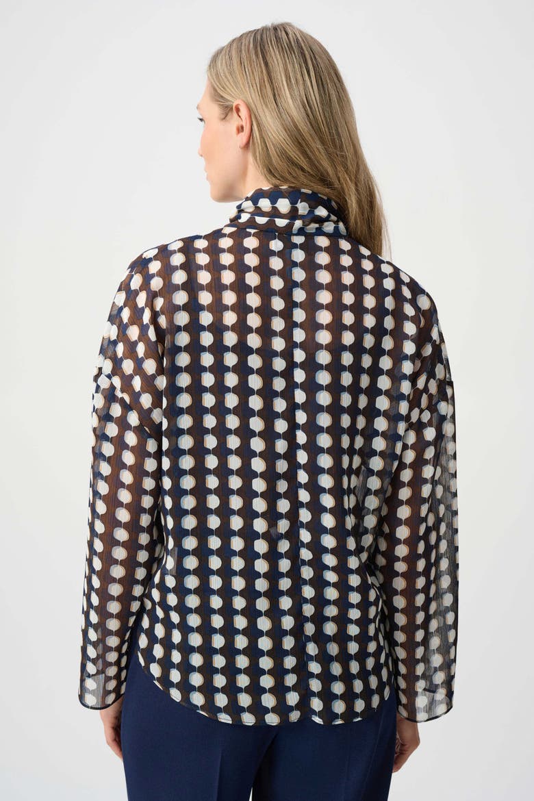 Chiffon Geometric-Print Tie-Neck Blouse, Alternate, color, Brown/Multi