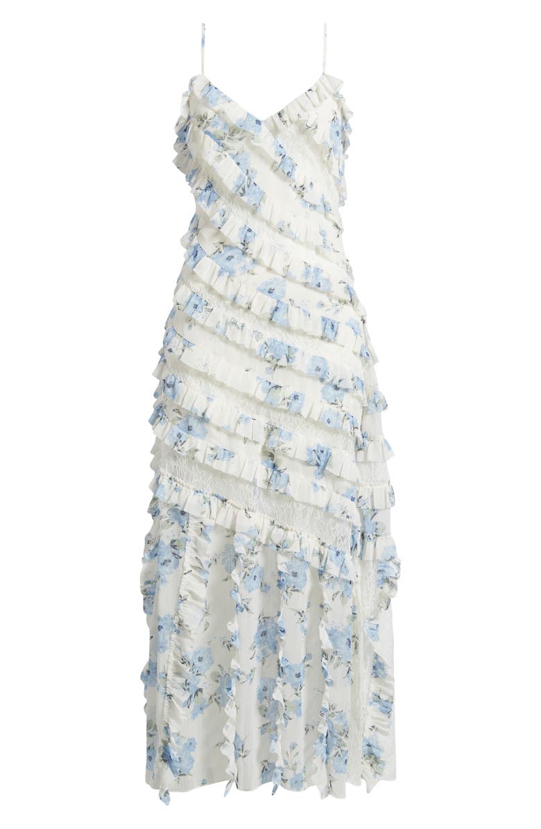 Chelsea28 Ruffle & Lace Sleeveless Maxi Dress, Alternate, color, Blue Floral
