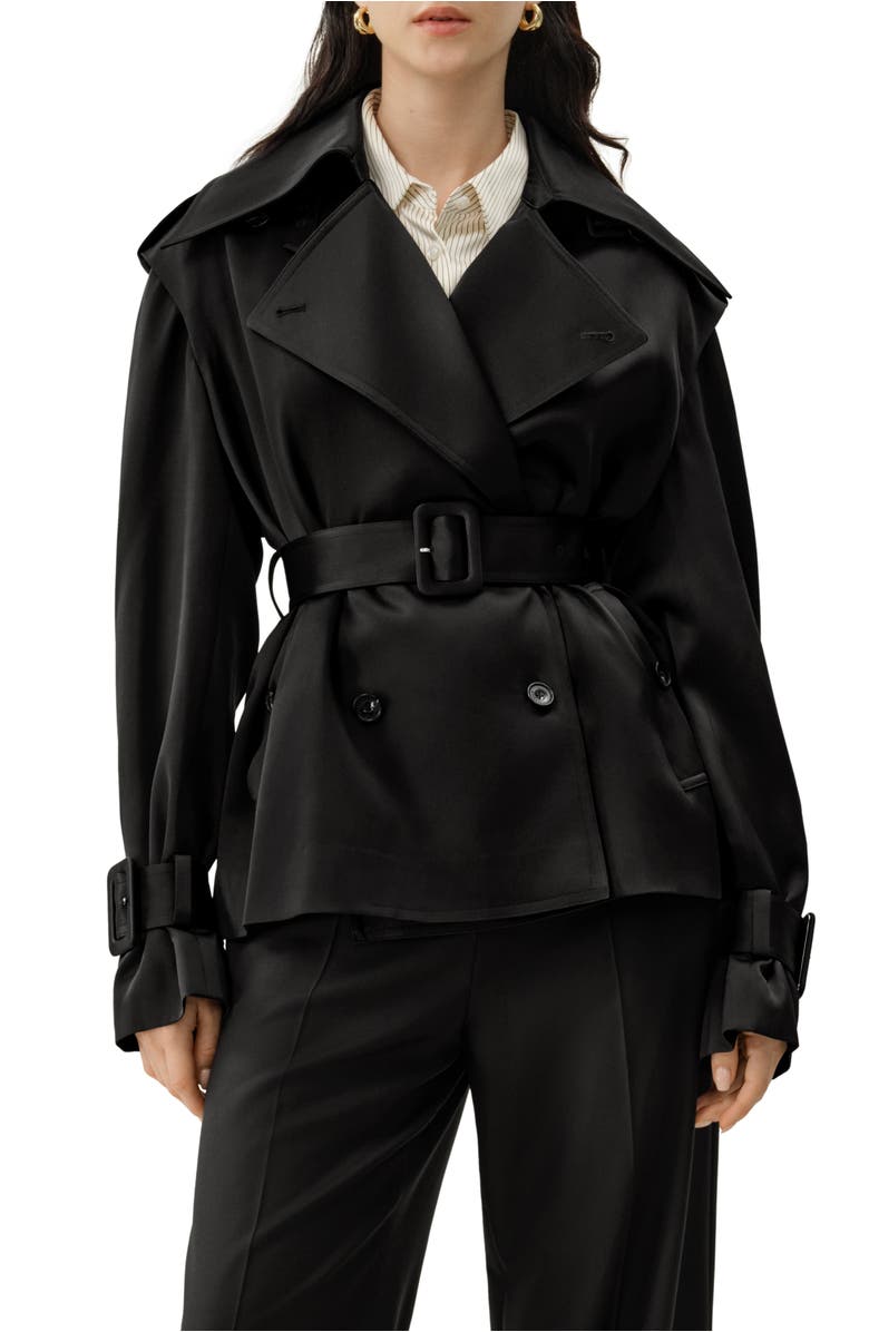 Lilysilk Serica Short Trench, Main, color, Black